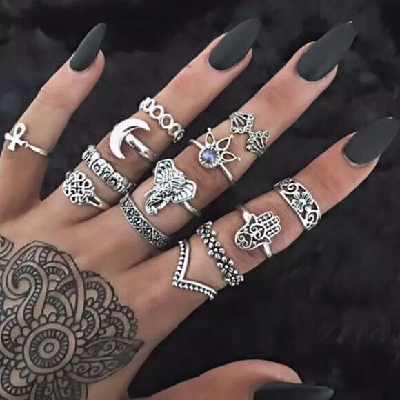 13 Piece Tribal Moon Midi Ring Set (RS09) - Picture 1 of 7